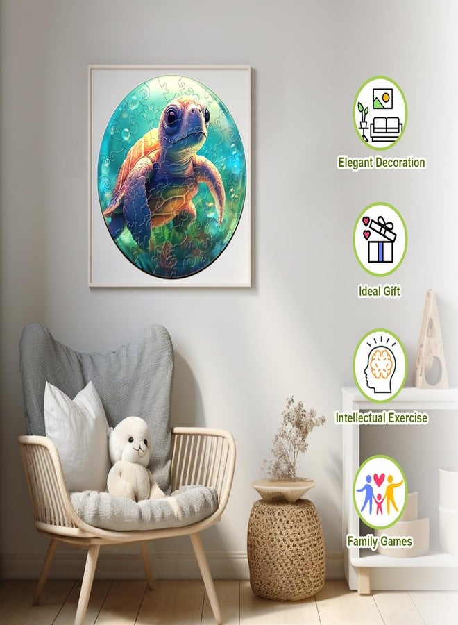 Aeekdook Wooden Puzzles for Kids Ages 4-8, Sea Turtle Puzzle, Unique Animal Shaped Wooden Jigsaw Puzzles for Kid, 50 Pieces Puzzles for Kids(50pcs,11.4 * 11.4in) - Image 5